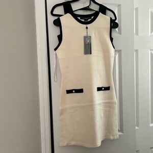 French Connection Cream Mini Dress with Black Trim